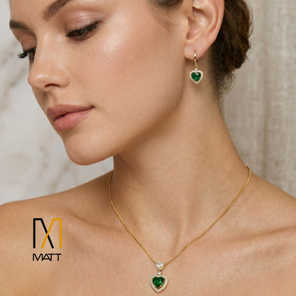 SET PREMIUM CORAZÓN REAL CADENA Y ARITOS