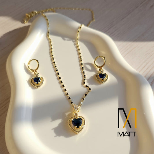 SET PREMIUM DE CORAZONES CADENA Y ARITOS