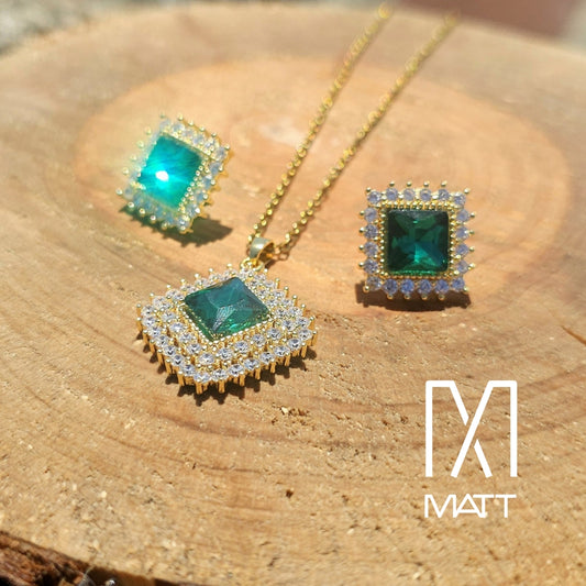 SET PREMIUM AURA ESMERALDA CADENA Y ARITOS