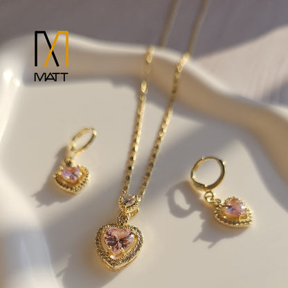 SET PREMIUM CORAZÓN DE ROSAS CADENA Y ARITOS