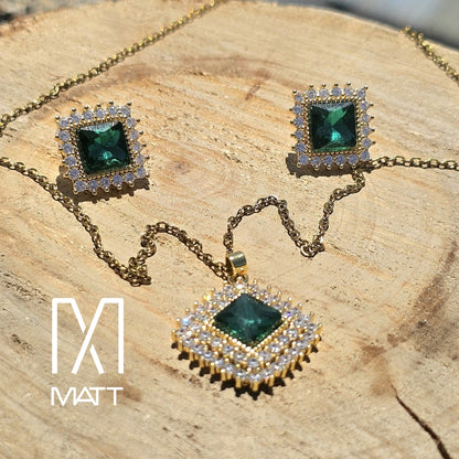 SET PREMIUM AURA ESMERALDA CADENA Y ARITOS
